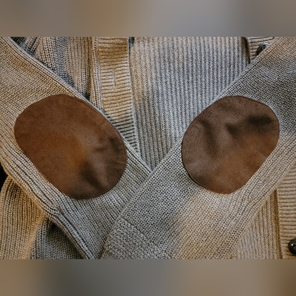 LRL Ralph Lauren Crochet Knit Cardigan with Suede Elbow Pads - Picture 4 of 8